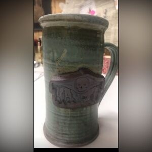 Handmade 7” tall pottery mug stein skull “havokc” scooter club